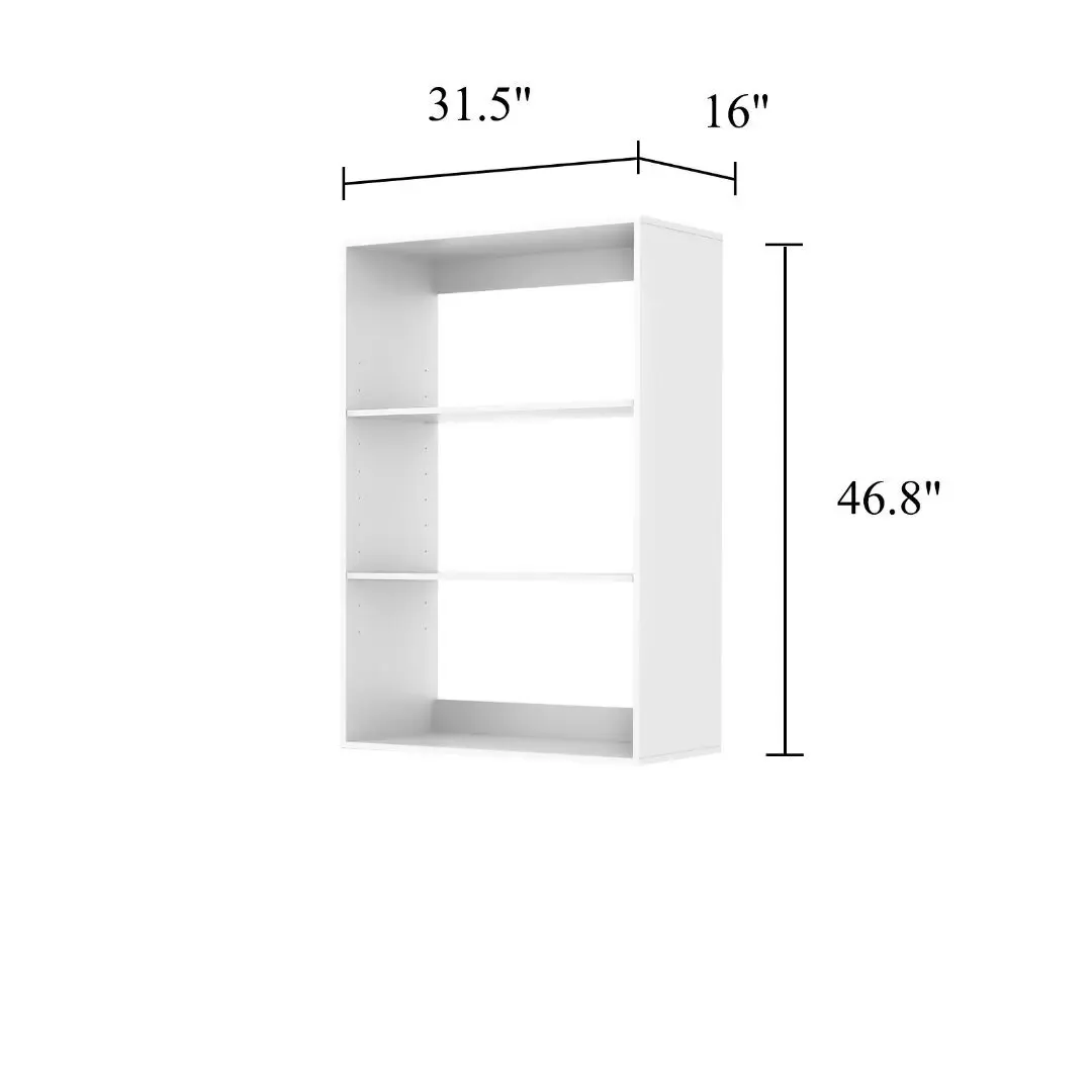 Closet System Modular Closet Strorage Open Wardrobe Closet Organizer Bathroom White Wooden with 3 Shelves Modern 46.8