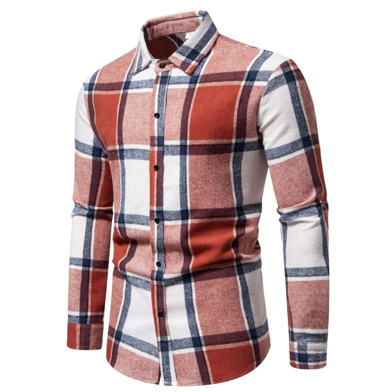 All-match Blouse for Men 2025 Autumn Winter Men Long Sleeve Plaid Shirts Fashion Casual Slim Fit Thick Shirt Coats Comfortable