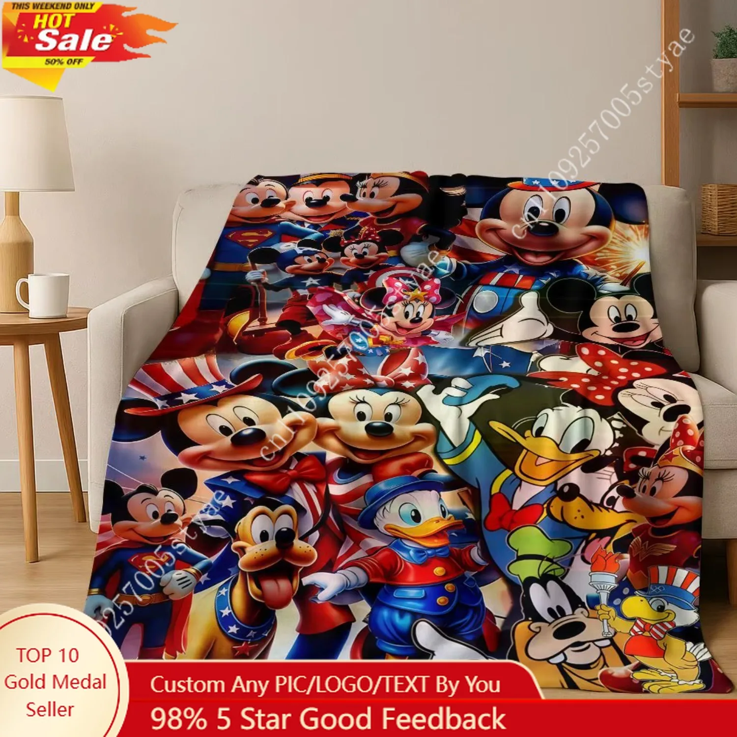 

3D Print Cartoon Minnie Mickey Mouse Flannel Blanket,Warm and Cozy Soft Throw Blanket for Home Bedroom Bed Sofa Travel Cover
