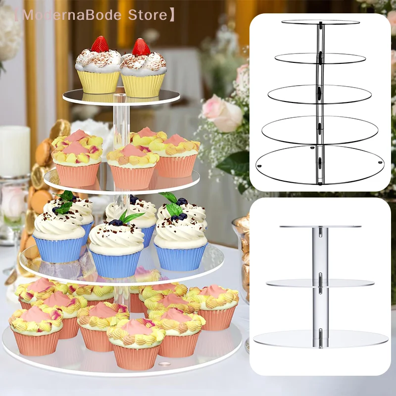 3/4/5 Tier Acrylic Round Cupcake Stand Clear Birthday Cupcake Stand Holder Dessert Display For Wedding Birthday Christmas Party
