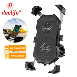 Deelife soporte de teléfono para motocicleta con carga USB/inalámbrica para Moto, bicicleta