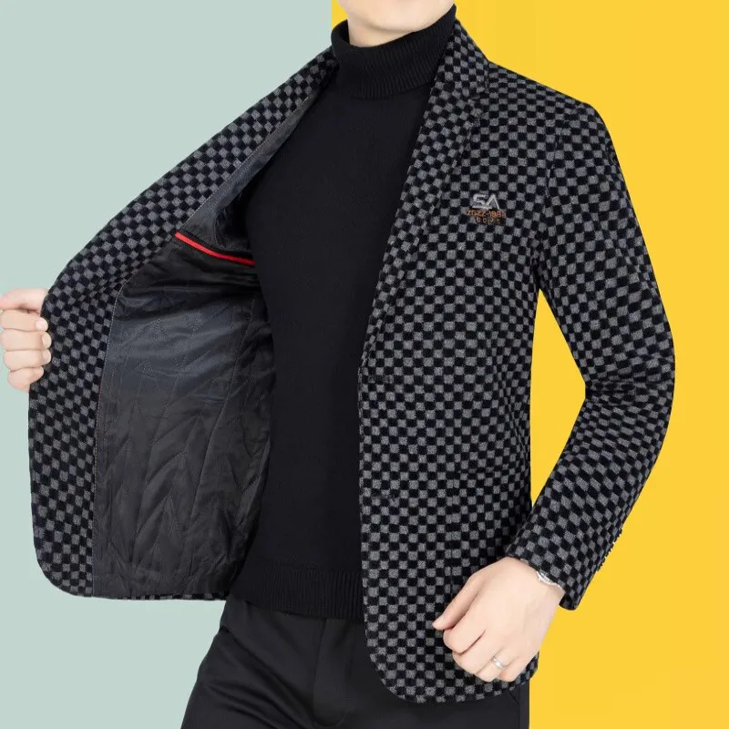 Primavera outono novas chegadas dos homens blazer moda xadrez casacos de negócios casual fino ajuste terno jaqueta roupas masculinas outerwear