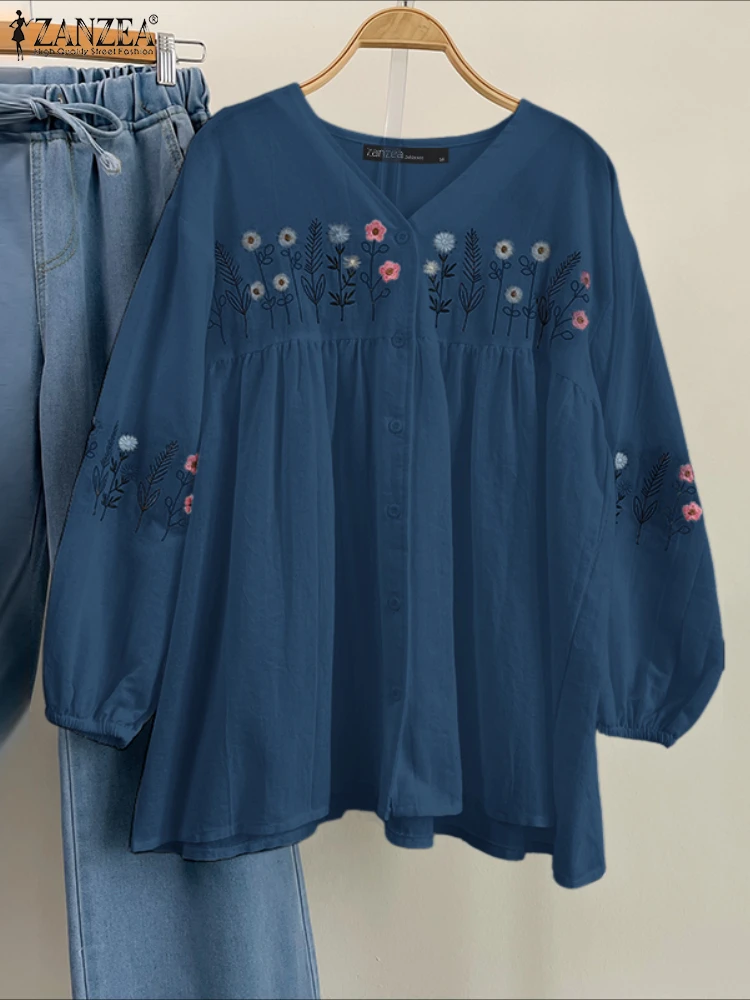 

Casual Floral Printing Women Blouses ZANZEA Autumn 2025 V-Neck Long Sleeve Gathered Babydoll Shirts Vintage Woman Clothes S-3XL