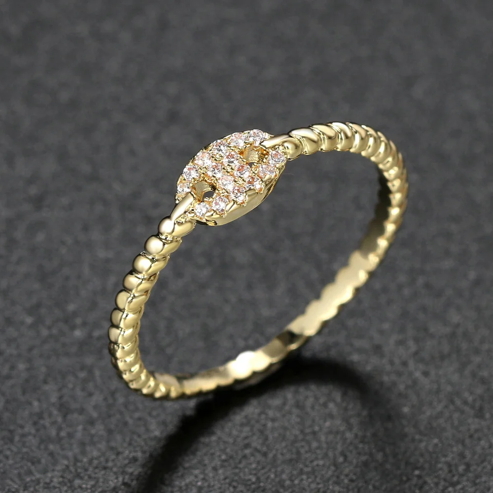 Twisted Ring for Women Trendy Micro Inlaid Zircon Gold Color Midi Button Stacking Dainty Rings Finger Accessories Jewelry R735 - view 3
