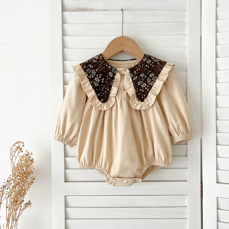

Girls' Dress Spring and Autumn Style Children's Clothing Infant Large Turn-down Collar Long Sleeve Baby Girl Romper Cotton Siste