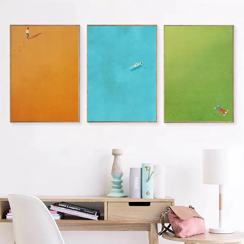 Creative Alone Girl Posters Minimalist Colorful Canvas Paintings Print Picture Interior Wall Art for Living Room Home Decoration