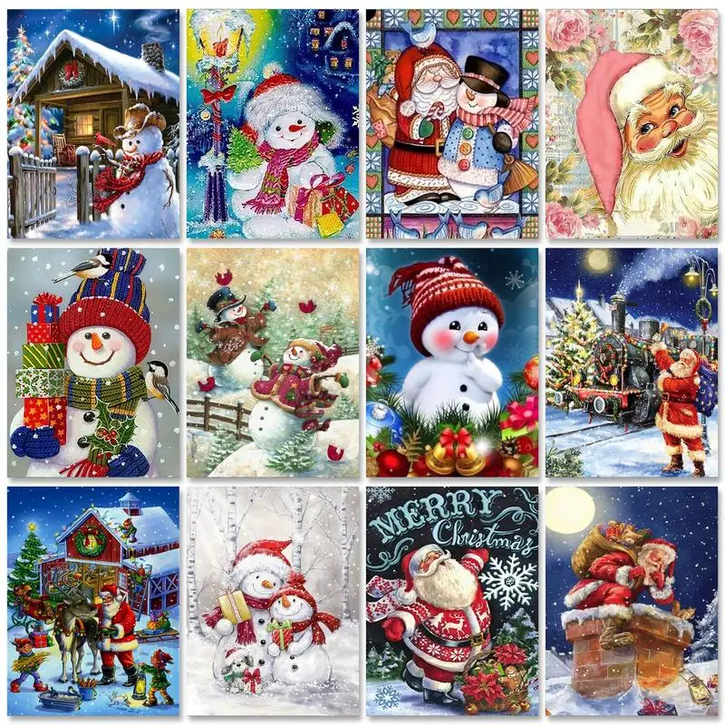 GATYZTORY 40x50cm 5D Diamond Painting Original Gifts With Frame Cross Stitch Winter Snowman Embroidery Diamond Wall Decor Gift