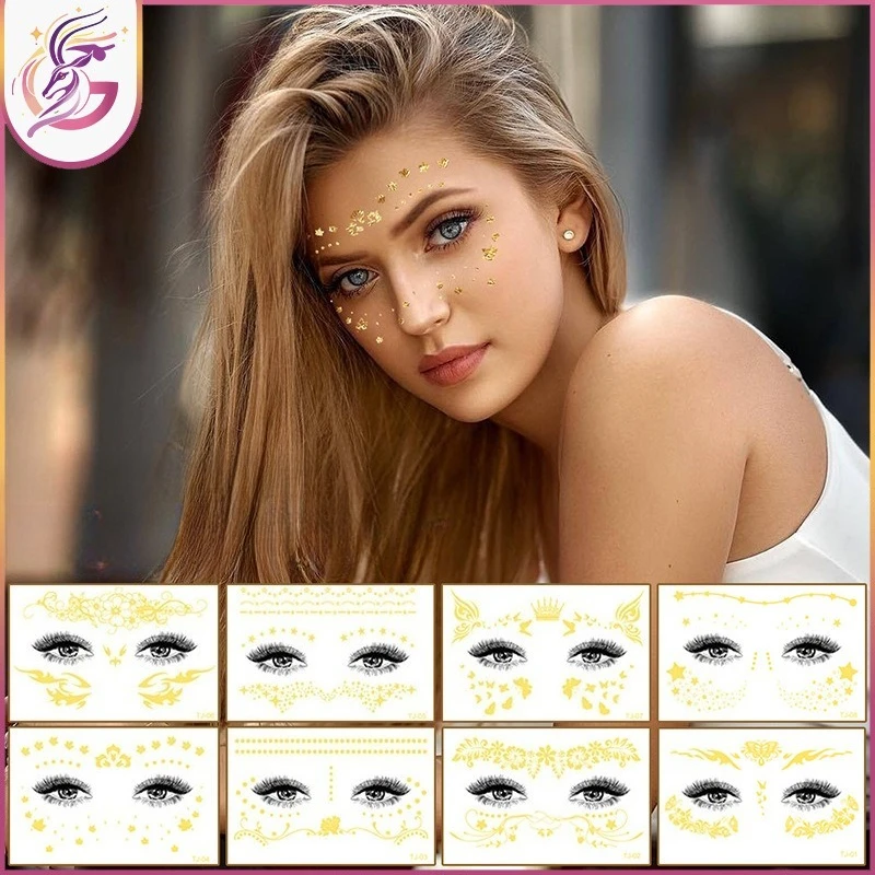 

Роскошные наклейки с веснушками из золотой фольги, дизайн звезды и луны, реалистичные, готовые для фотографий, водонепроницаемые, с защитой от переноса для фестивального гламурного макияжа