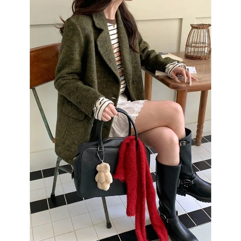 

Негабаритный утепленный шерстяной двусторонний пиджак, осенне-зимняя куртка зеленого, коричневого, черного, белого цвета