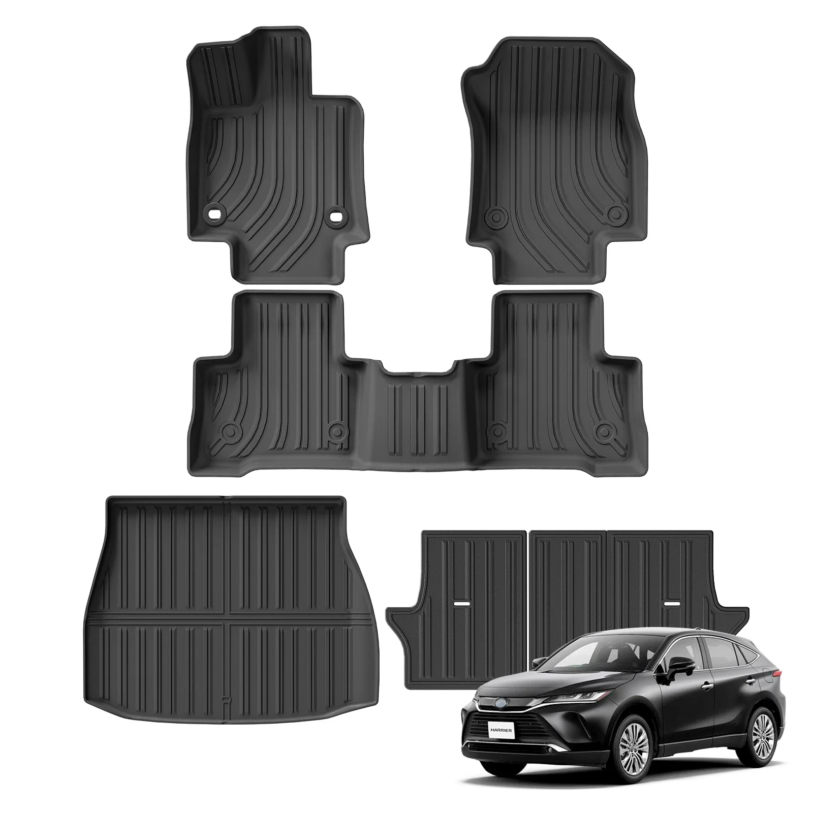 

for Toyota Harrier 80 Venza 2021-2025 TPE 3D Car Floor Mats Cargo Liner Trunk/Backrest Pad Waterproof Black