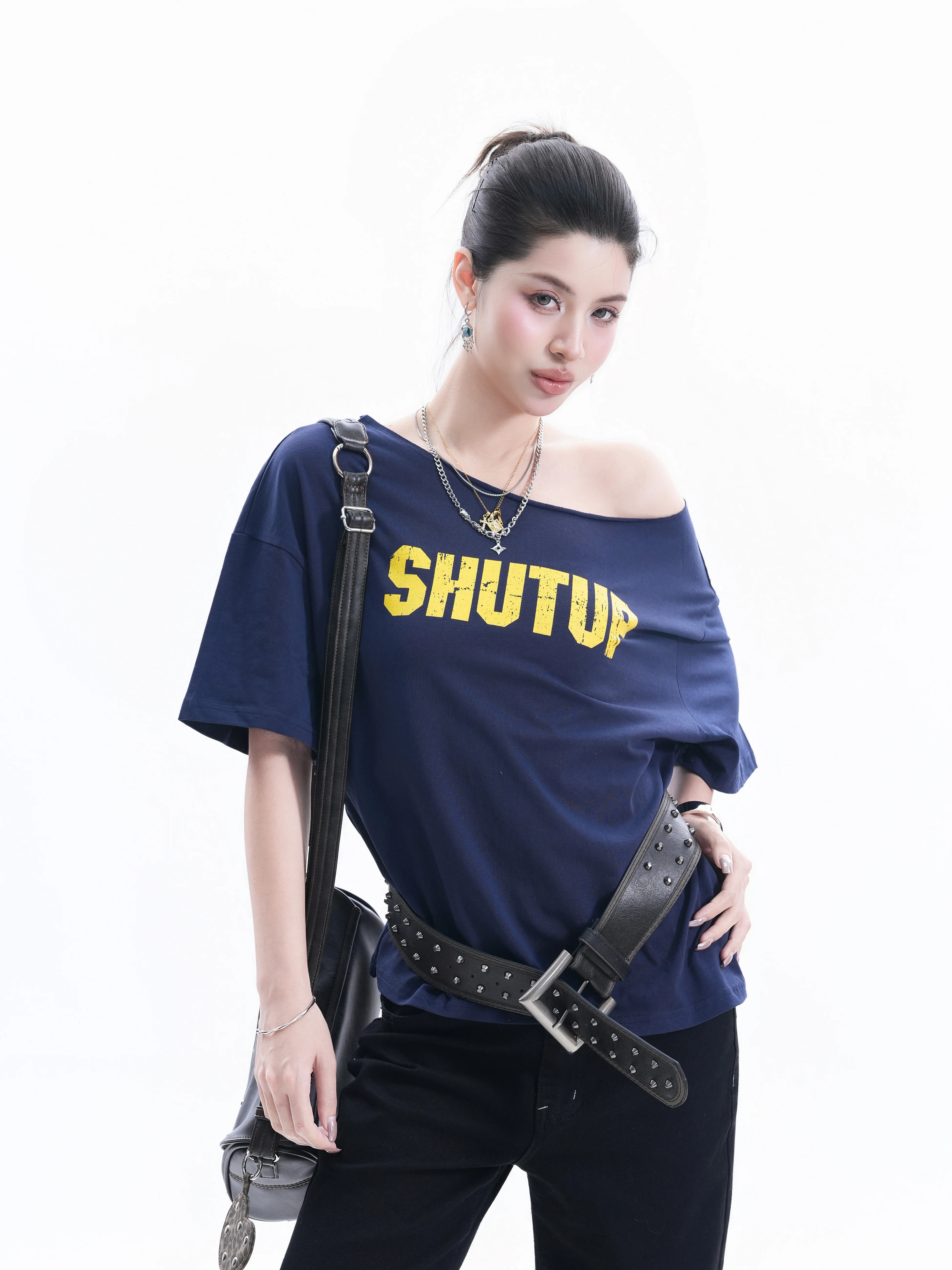 

Retro American Style Short Sleeve T-Shirt Women Summer Spicy Girl Loose Fit Hip Hop Top Casual Cotton Printed Shoulder