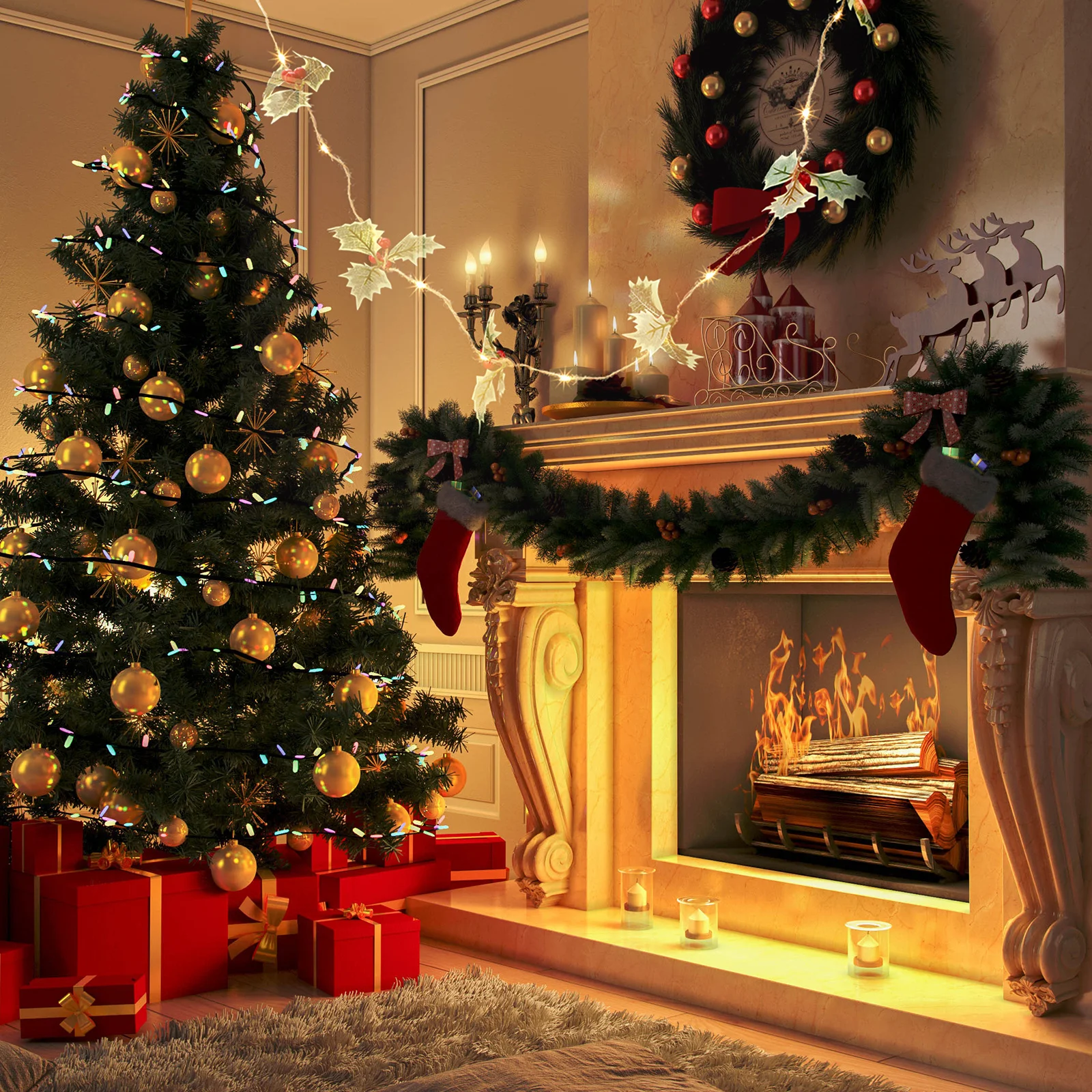 عيد الميلاد مصباح ليد سلسلة عيد الميلاد ورقة الأحمر التوت مصباح زينة عيد الميلاد سلسلة ضوء الإبداعية وقت طويل استخدام ورقة مصباح التوت الأحمر #6