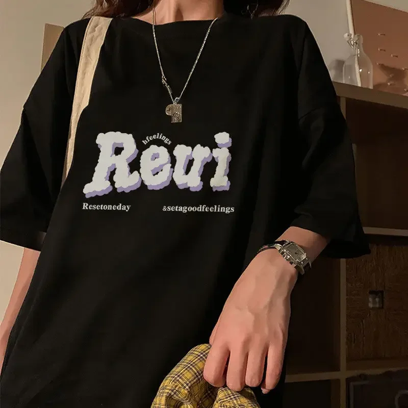 T-shirt da donna retrò a maniche corte mezza femminile T-shirt oversize top versione coreana allentata Harajuku Y2k Top estetica