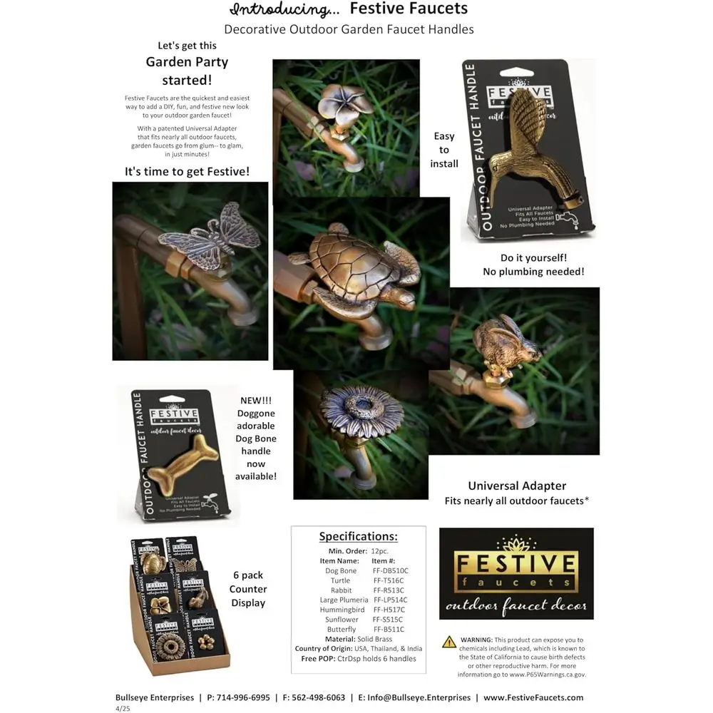 Universal Brass Sea Turtle Outdoor Faucet Handle, DIY Replacement, Fits Most Models