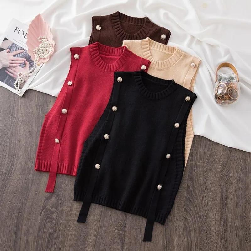 Spring and Autumn New Sleeveless Sweater Loose Topping Slim Knitted Tank Top for Women in Majia