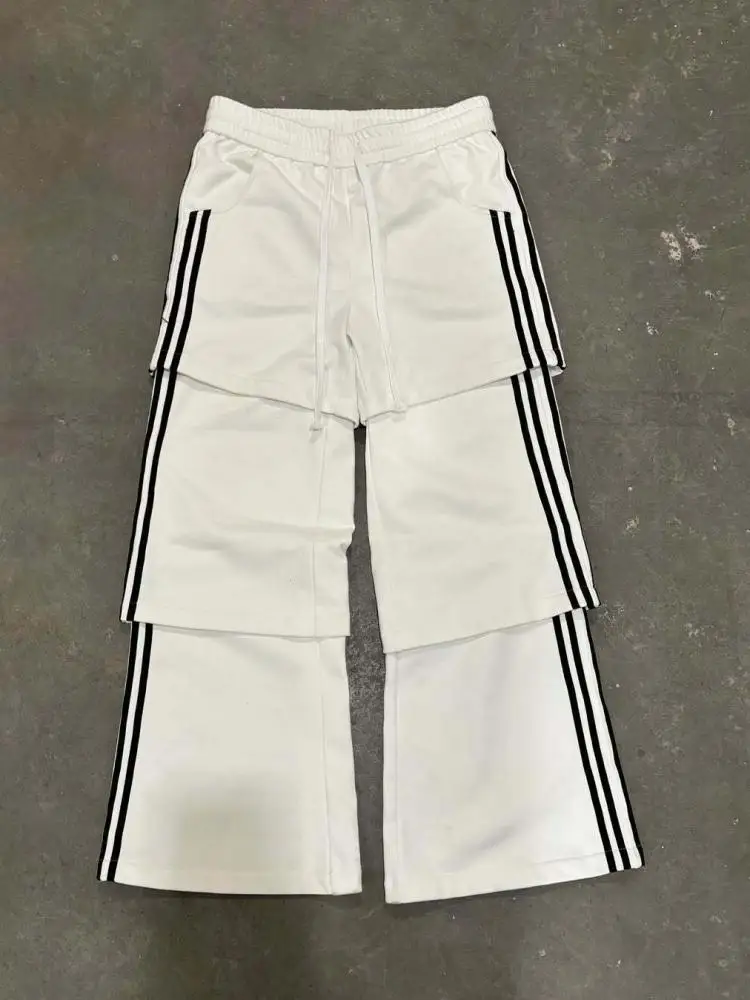 

2025 New trendy spring and summer striped casual patchwork color-blocking loose wide-leg pants for both men and women