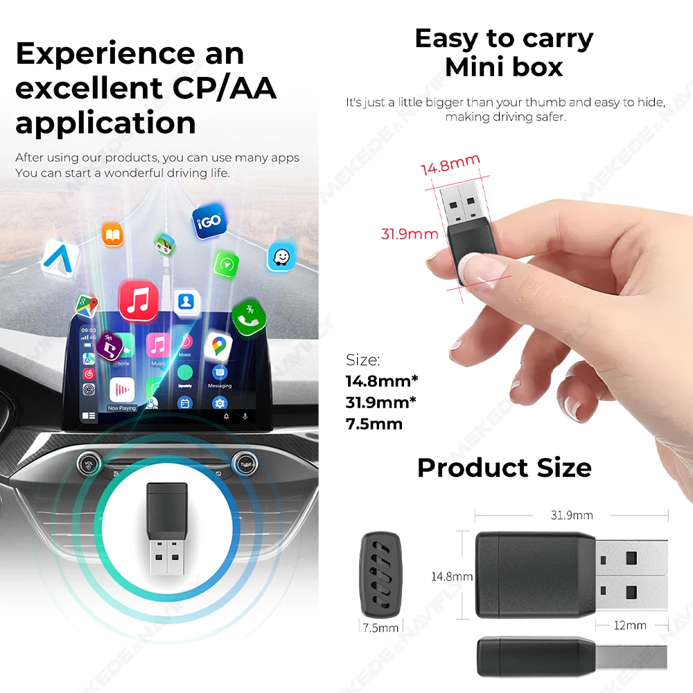 MEKEDE 2 إلى 2 محول سيارة لاسلكي يعمل بنظام أندرويد وسرعة اتصال أسرع ثنائي النطاق WIFI 6 صندوق صغير سهل الحمل #5