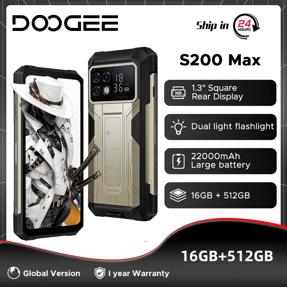 Глобальная версия DOOGEE S200 Max Прочный телефон 16 ГБ 512 ГБ 22000 мАч Аккумулятор 66 Вт Фонарик с двойной подсветкой 1,32 