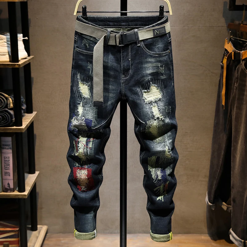Italian Fashion New Jeans Y2kScratch Washed Nostalgic Stretch Slimming Retro Blue Jeans Designer Pants Hombre