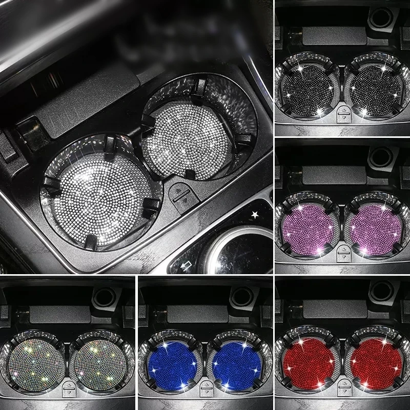 2szt Cute Bling Car Cup Holder Coaster Mat with Rhinestone dla kobiet Dziewczyna Uniwersalne antypoślizgowe akcesoria do wnętrz samochodowych