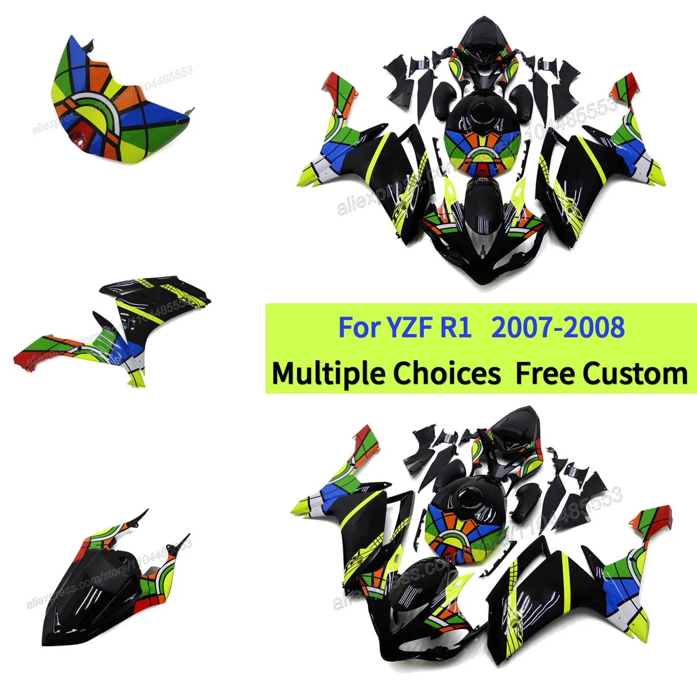 

ABS Plastic Fairing Set for Yamaha 2007 YZF R1 2008 YZF-R1 | Motorcycle Aftermarket Parts | Fluorescent Yellow & Black
