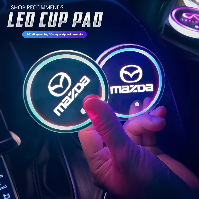 Base de Copo LED Recarregável para Carro com Lâmpada de Ambiente Automotiva para Mazda 3 6 2 5 CX5 CX3 Atenza MX5 CX7 Axela CX30 CX90 CX60 CX50 MX30