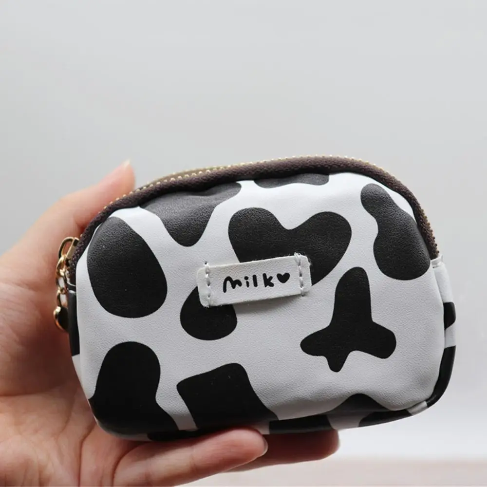 Sac de rangement portable mignon motif vache, porte-monnaie, double poche, fermeture éclair, portefeuille, carte, clé, rouge à lèvres, carte bancaire