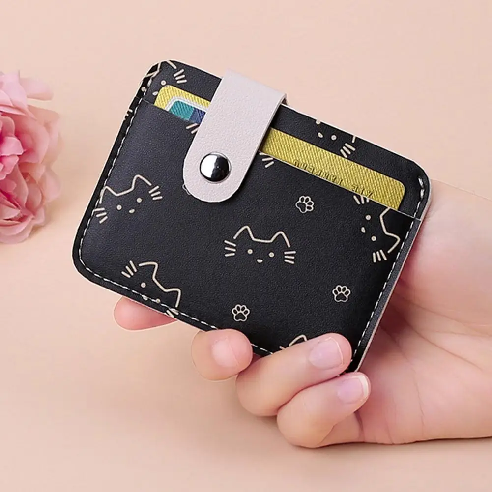 Cute Cat Pattern Short Wallet PU Leather Snap Button Card Holder ID Credit Card Purse Mini Coin Pocket For Girls Student Daily