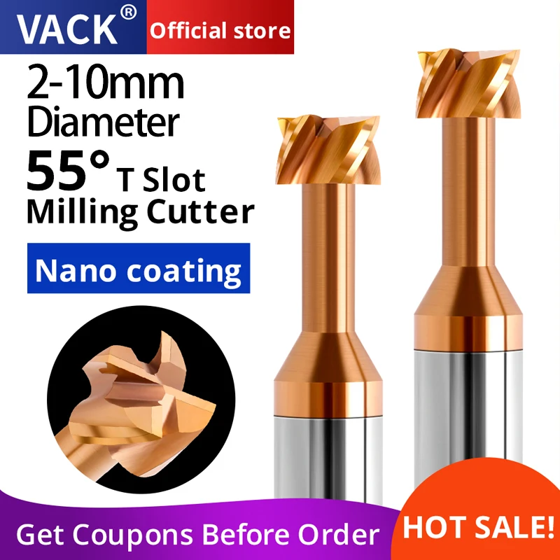 VACK HRC55 T Slot Milling Cutter Carbide Tungsten Steel End Mill CNC Machining Tools T Type Router Bit 2mm 3mm 4mm 6mm 8mm 10mm