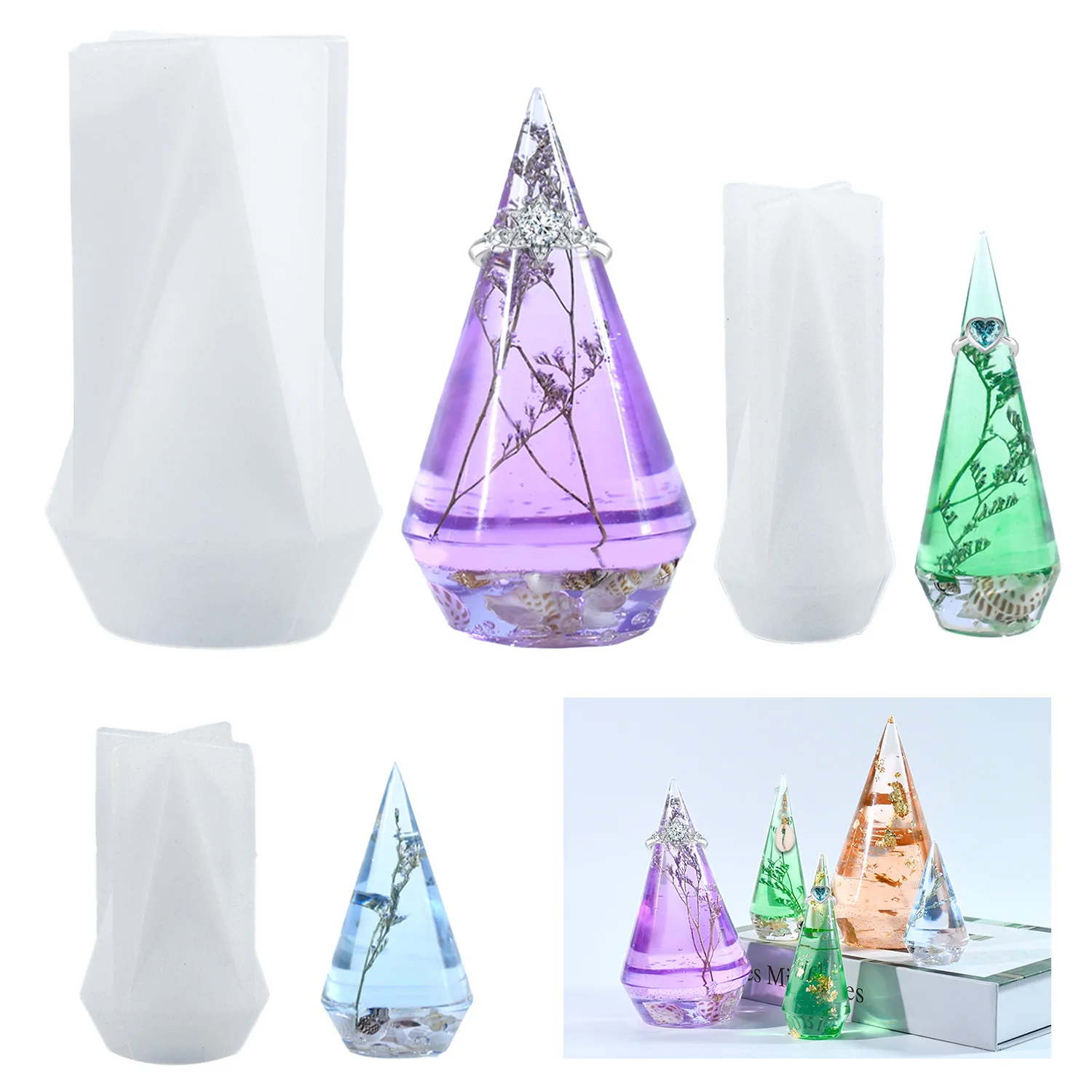 S/M/L Ring Holder Cone Resin Molds Pyramid Silicone Mold For Resin Casting DIY Jewelry Ring Display Stand Candle Making Crafts