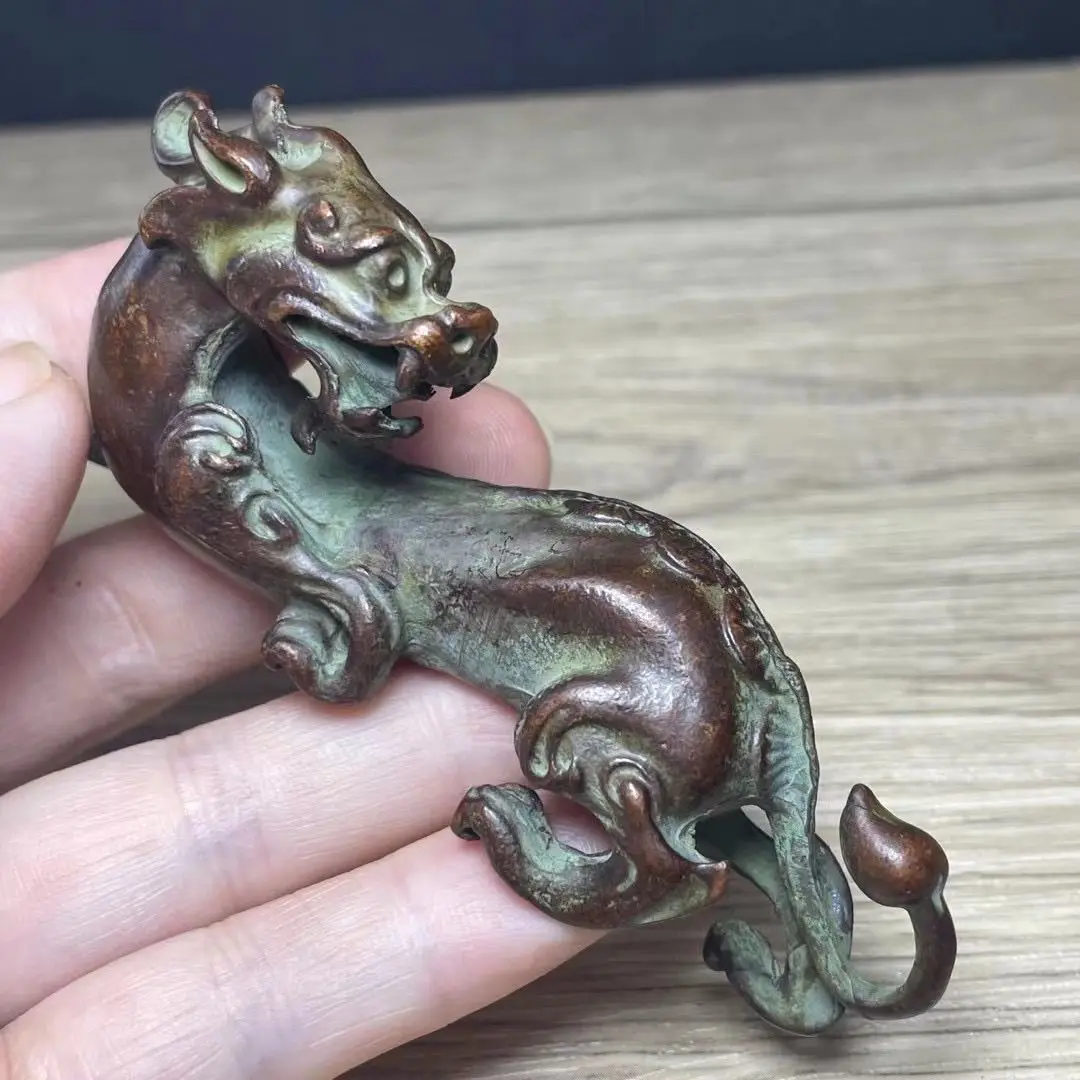 Antique bronze solid dragon ornament paperweight antique dragon pen holder ruler tea pet home desktop decoration ornament