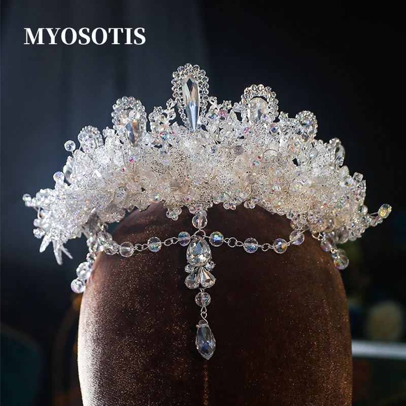 

Handmade Floral Bridals Tiaras Crown Princess Sparkling Crystal Headpieces Wedding Hair Accessory Head Wear Gifts