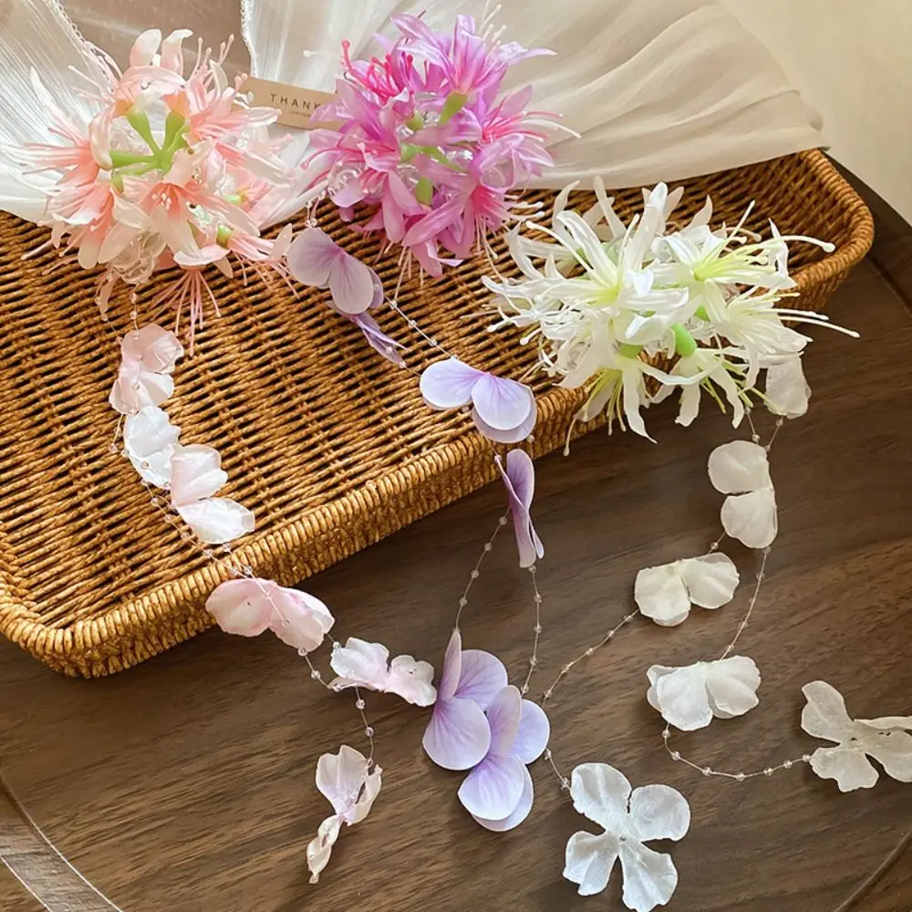 

New Elegant Flower Tassel Hair Claw Sweet Luxury Flower Hair Shark Clip Exquisite Fairy Bridal Headwear Hair Accessories