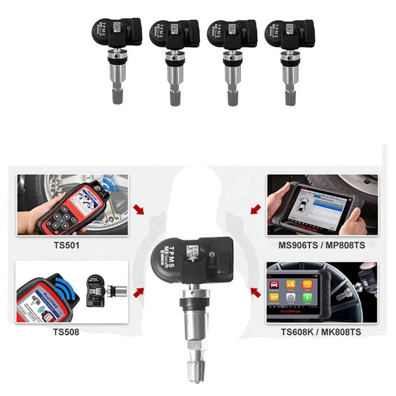4Pcs Programming MX Sensor TPMS Tire Pressure Monitor Sensor 315MHZ 433MHZ Universal 2 in 1 Repair Tool for-Autel Silver - view 4