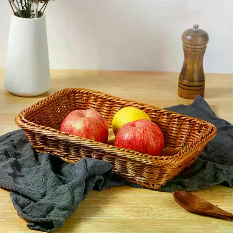 Woven Rattan Storage Basket With Sturdy Structure Large Capacity For Kitchen Pantry Bathroom Closet Organization