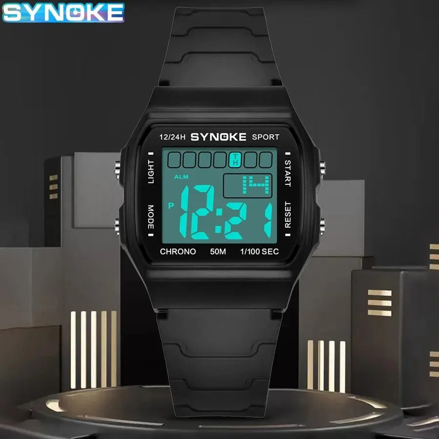 SYNOKE Student Electronic Watch Unisex Sport Watch For Women Waterproof Luminous LED Digital Lady Retro Men Wrist Watch