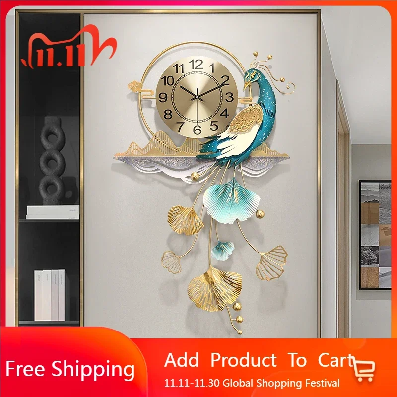 

Художественные настенные часы, роскошные простые креативные настенные часы с павлином, ресторан, современный интерьер, Reloj Pared, украшение для гостиной