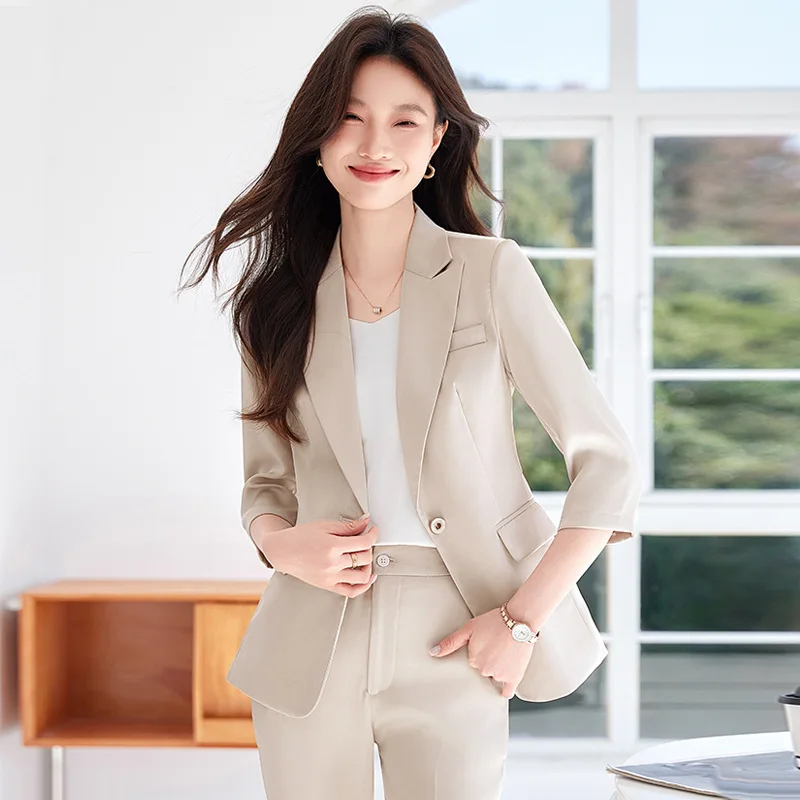 

Women's Thin Summer Three Quarter Sleeve Blazer2025New Korean Style Fashionable Casual Elegant Professional Suit Set