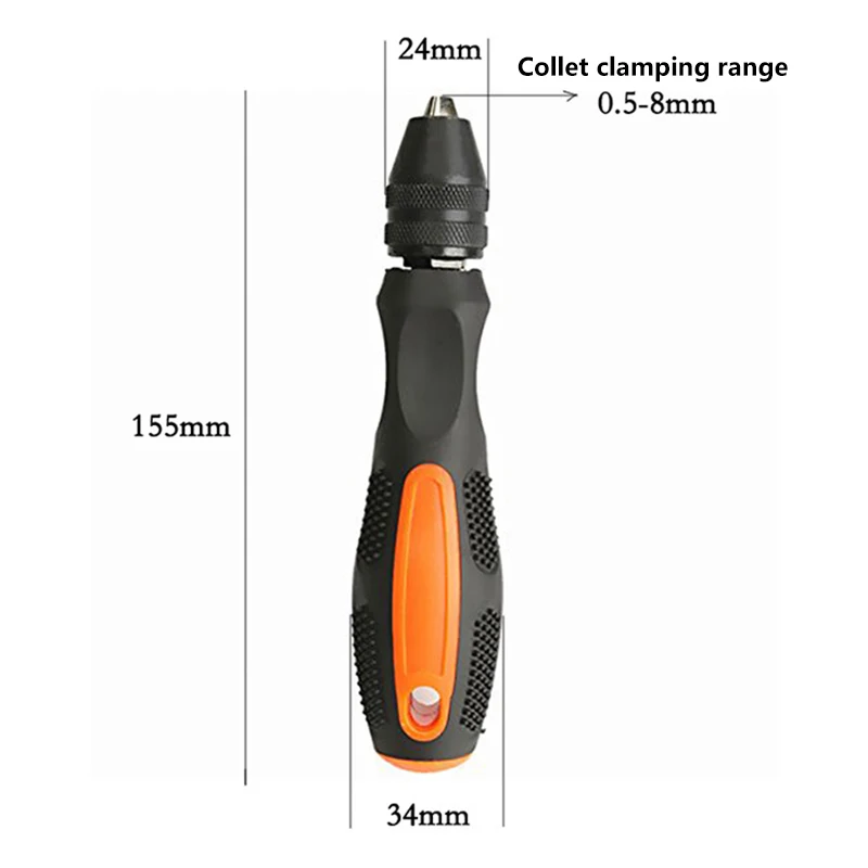 Twist Drill Bit Hand Twist Drill 0.5-8mm Chuck Mini Manual Drilling Reaming Tool with Anti-Skid Handle Multipurpose