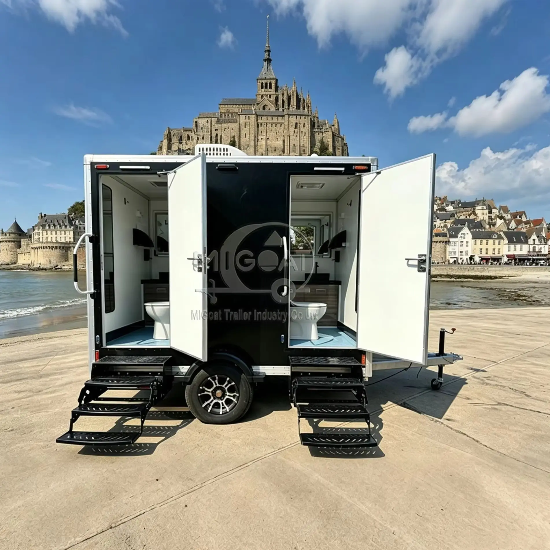 Custom Black Mobile Restroom Trailer Portable Toilet with Sink And Mirror for Large Events