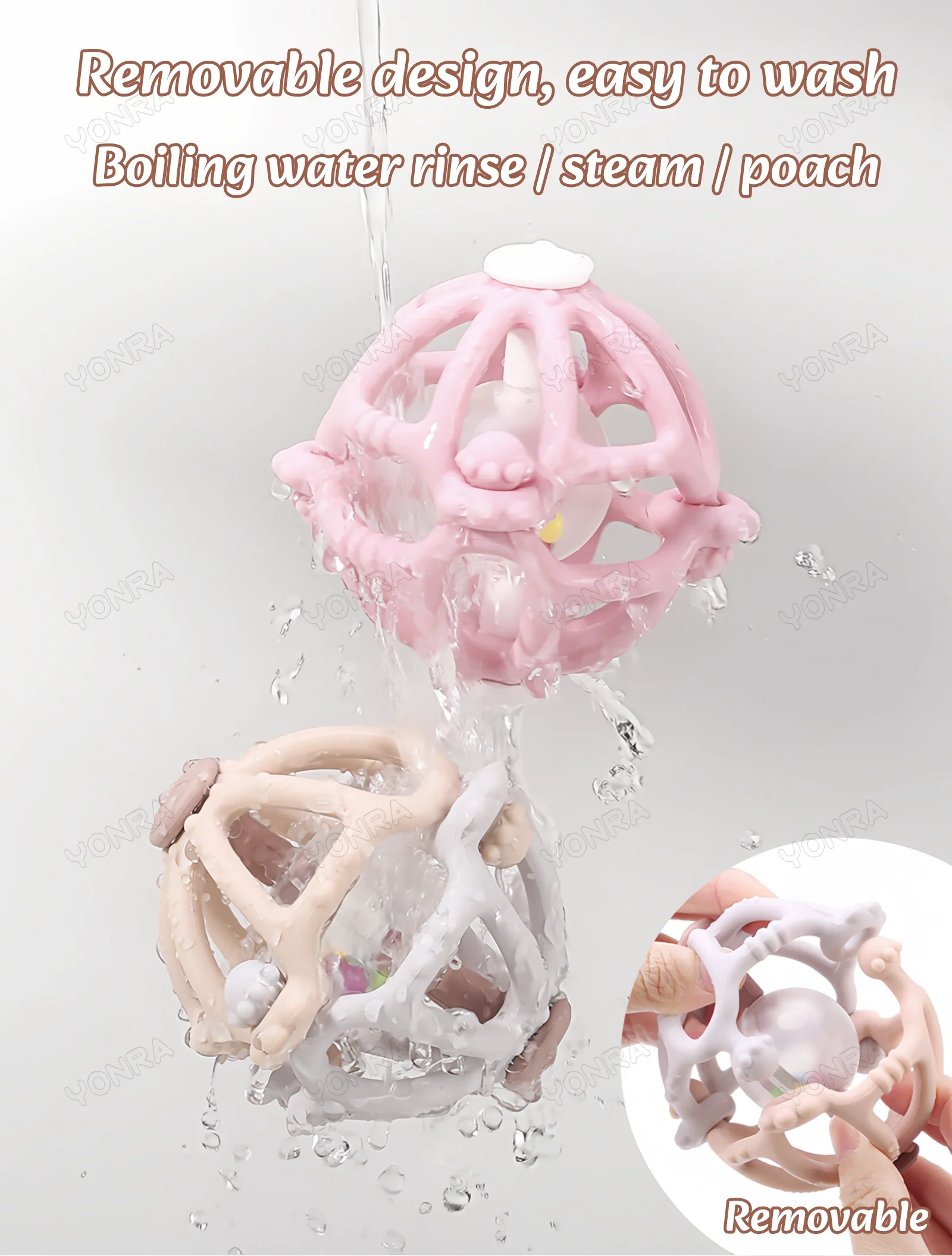 ของเล่นเด็กแรกเกิด โมนเตสซอรี่ ลูกบอลซิลิโคนแบบถอดได้ พร้อมเสียงเขย่าและกระตุ้นประสาทสัมผัส ของเล่นเสริมพัฒนาการสำหรับเด็ก