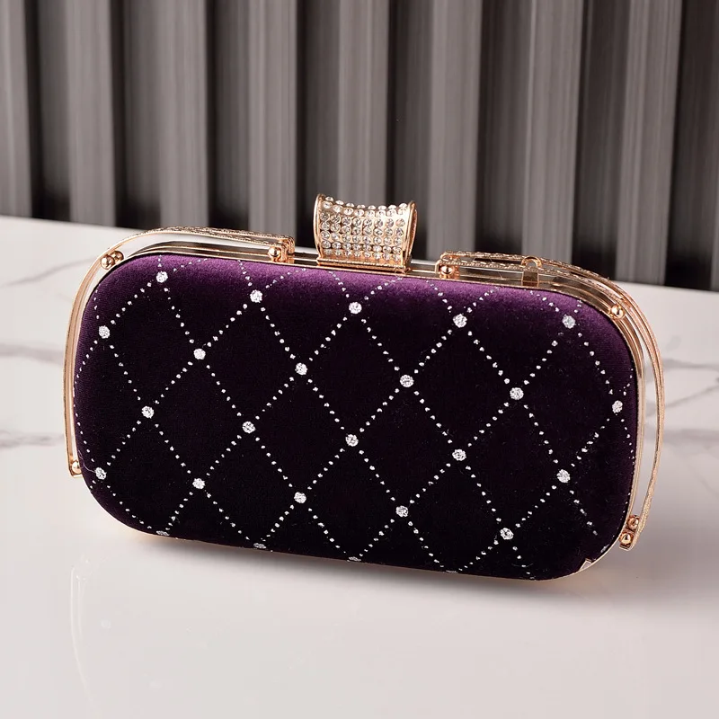 Retro Luksusowa Torebka Kopertówka z Aksamitu w Diamentową Kratkę, Glamourowa Wieczorowa Torebka na Galę, Pasująca do Chińskiego Cheongsama