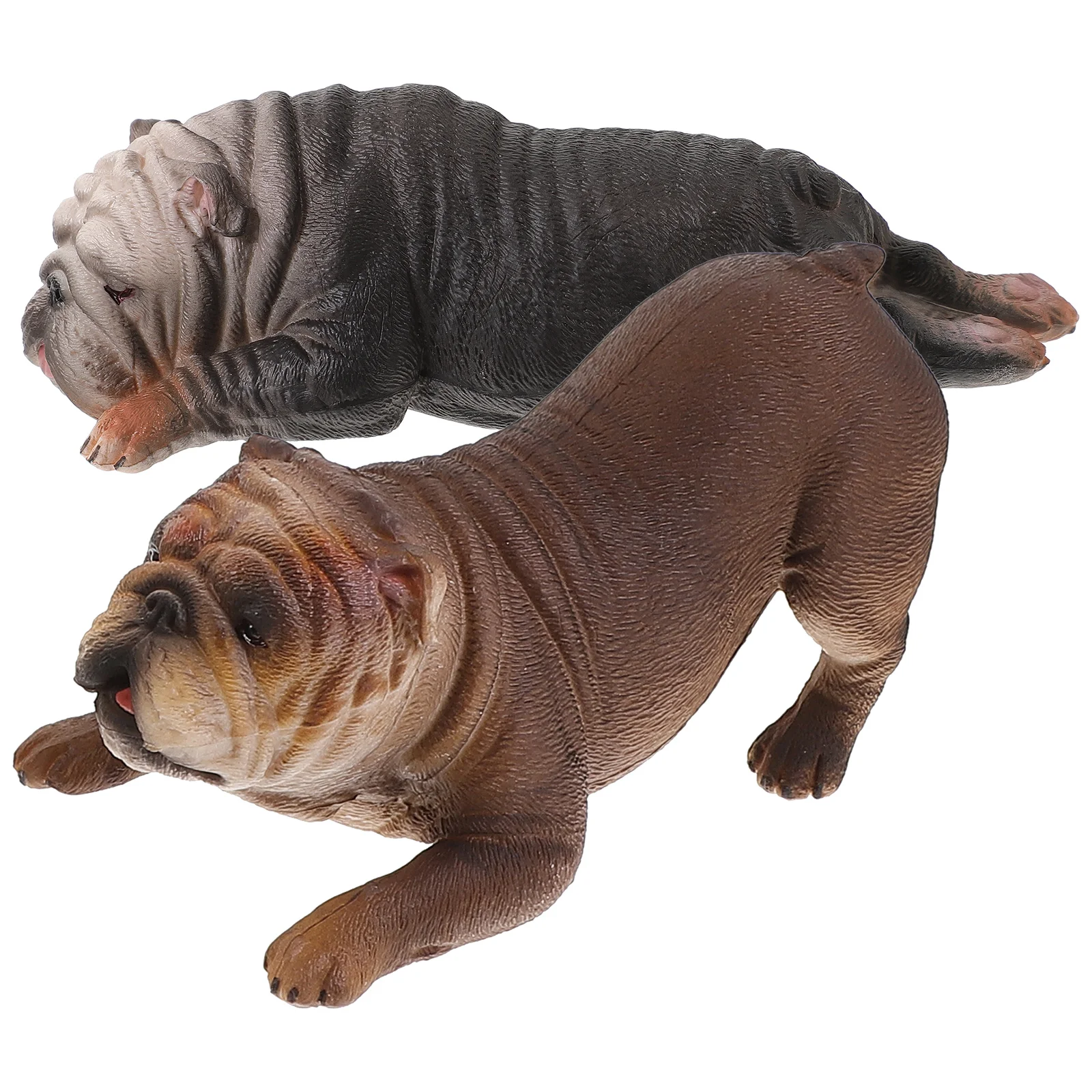 

2 Pcs Simulated Bulldog Decoration Statue Garden Puppy Figurine Figure Household Realistic