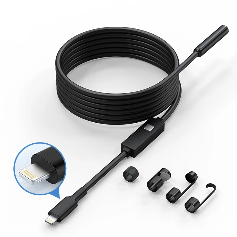 

W400-A Lightning Cable Connection IP67 Waterproof 7.9mm 3m rigid 1440P full HD Video Endoscope for IOS