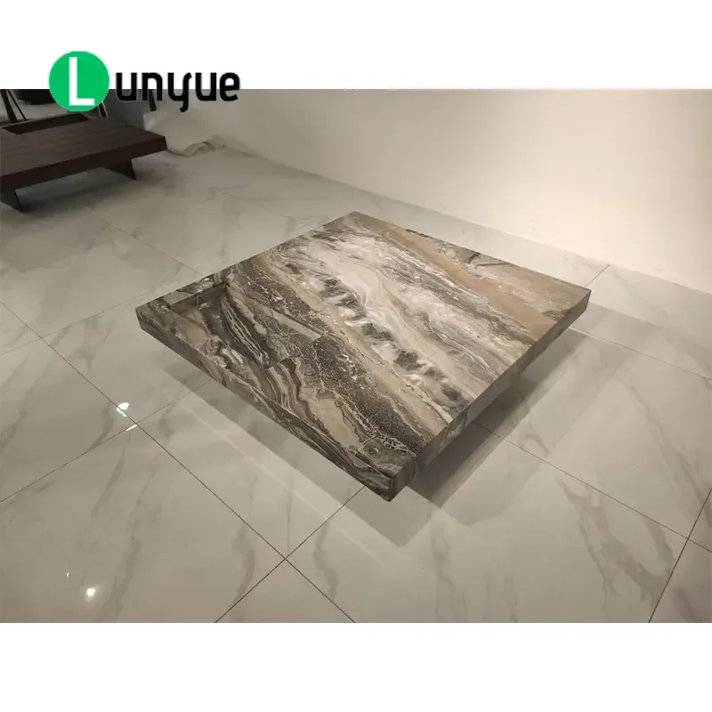Nordic Luxury Large Square Marble Top Wooden Coffee Table for Living Room Modern Home Furniture Sturdy Elegant Design