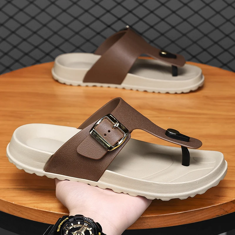 Summer Sandals 2025 New Outer Wear Flip-Flops Convenient Buckle Soft Sole Non-Slip Wear-Resistant Simple Beach Shoes