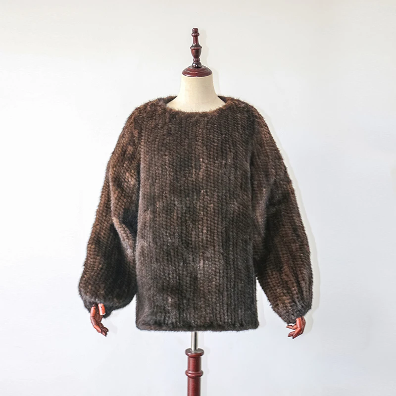 New Style Lady Genuine Mink Fur Jacket Fashion Knitted Long Sleeve Casual Coat Women Winter Warm 100% Natural Mink Fur Overcoat