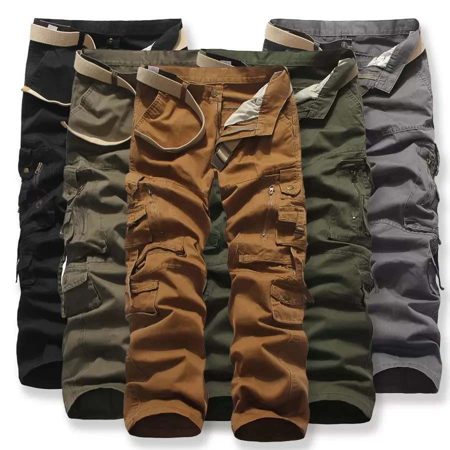 

Mens Multi-Pocket Solid Cargo Camo Pants Combat Man Work Casual Military Army Trousers without Belt CP2