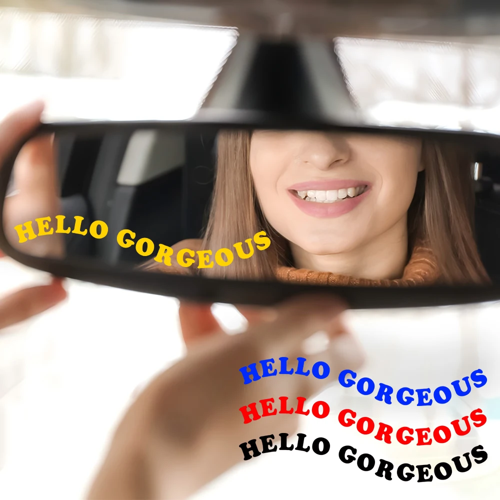 

Hello Gorgeous Car Mirror Stickers Waterproof Rear View Mirror Decal Cute Text Design Auto Decoration Vinyl Decals Accessories