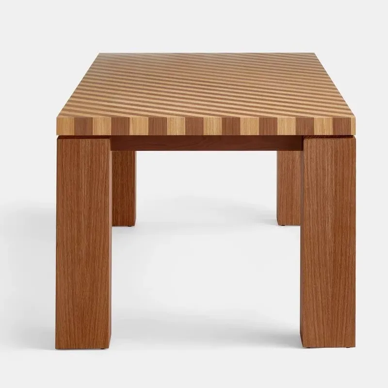 

#@Retro Check Pattern Solid Wood Dining Table, Hotel Art Rectangular Wooden Table, Mid-century Simple Home Long Table